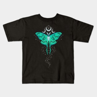 Celestial Magic Luna Moth in Teal Kids T-Shirt